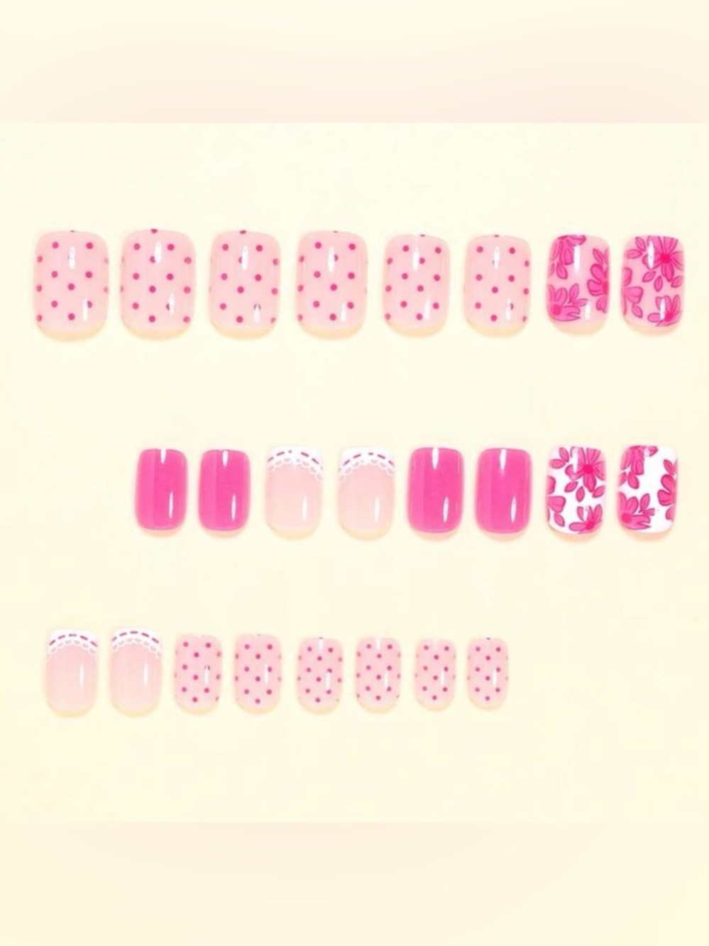 Pink Floral & Polka Dot Press-On Nail Set